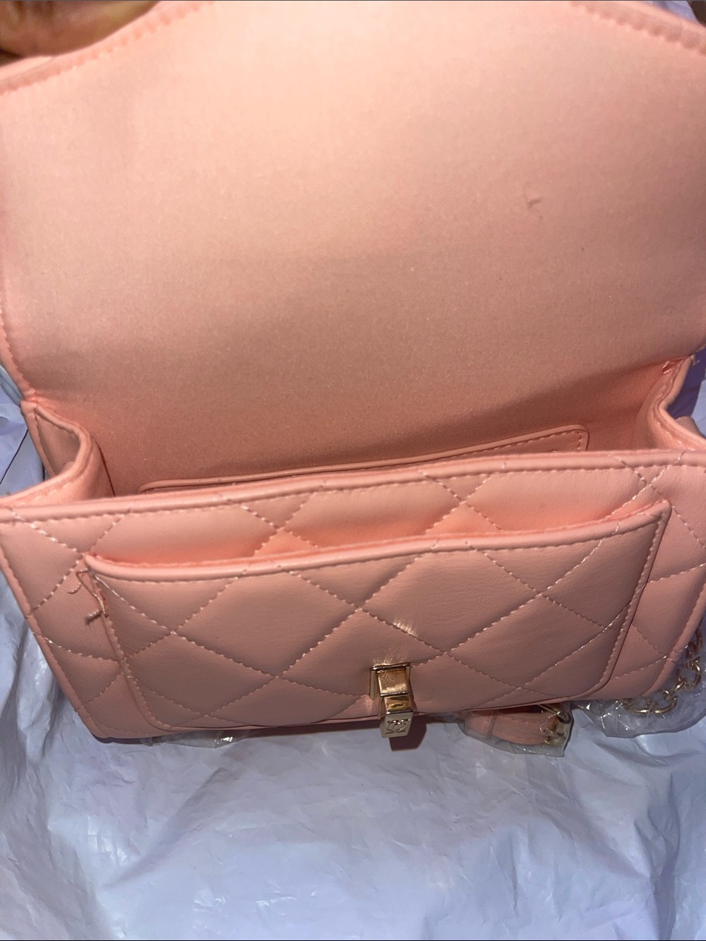 bebe Pink Quilted Crossbody with Gold Chain - Picture 3 of 5